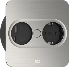 Bachmann Twist 2, 1-fach, 1x USB-Charger A/C, eckig, 2m, Edestahl-Optik