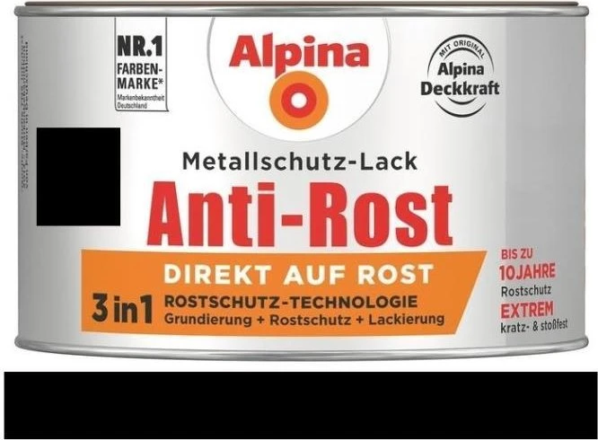 Alpina Farben Metallschutz-Lack Anti-Rost außen schwarz glänzend, 300ml