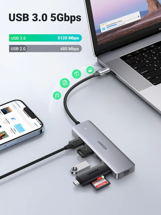 Ugreen Type-C Hub 4-in-1, USB-C 3.0 [Stecker]
