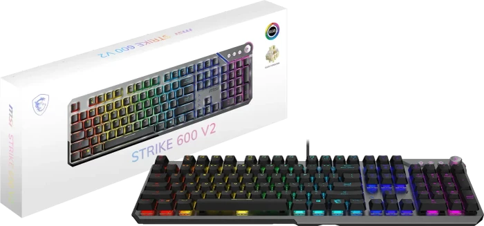 MSI STRIKE 600 V2 Silent Gaming Keyboard, LEDs RGB, Kailh Midnight Pro Silent Tactile, USB, US