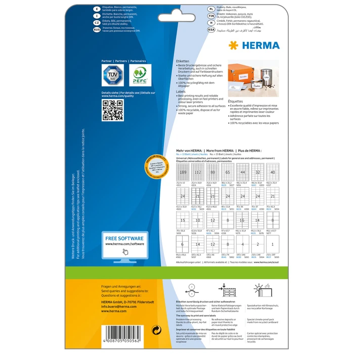 Herma Etiketten Premium, 97x42.3mm, weiß, matt, 25 Blatt (300 Etiketten)