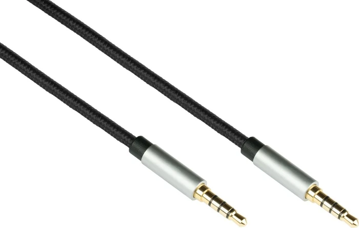 Python Audio Kabel, 3.5mm Klinke [Stecker] auf 3.5mm Klinke [Stecker], 4-polig, Textilmantel, schwarz, 1m