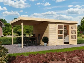Karibu Trundholm 2 Gartenhaus inkl. Anbau 2.8m natur