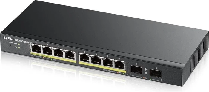 Zyxel GS1900 Desktop Gigabit Smart Switch, 8x RJ-45, 2x SFP, 77W PoE+