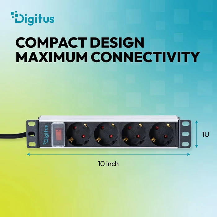 Digitus 10" Steckdosenleiste, mit Schalter, 1HE, 4-fach, 250V, grau, 2m