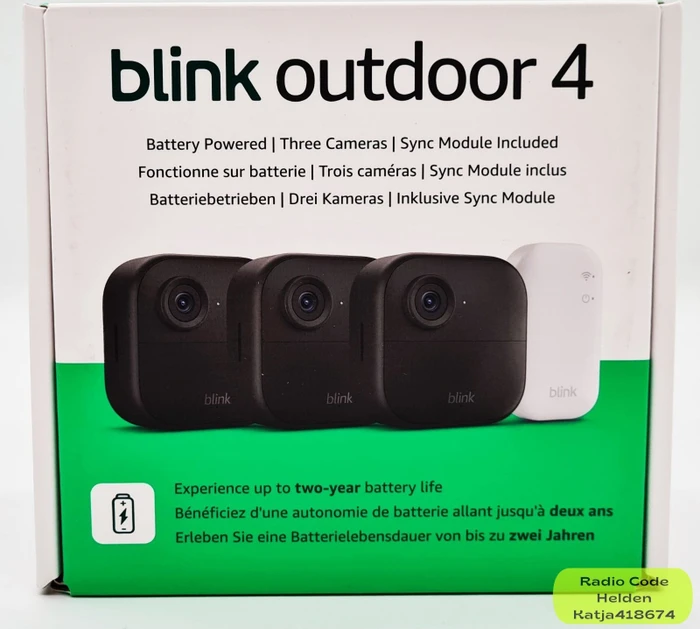Blink Outdoor Kamera schwarz, 4. Generation/2025, inkl. Sync-Modul 2, 3er-Pack
