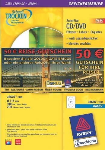 Avery-Zweckform CD-Etiketten, 117mm, weiß, matt, 100 Blatt (200 Etiketten)