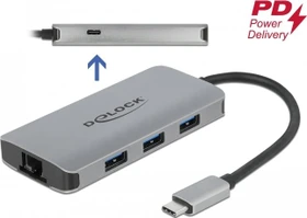 DeLOCK USB Hub mit PD, RJ-45, 4x USB-A 3.0, USB-C 3.0 [Stecker] (63252)
