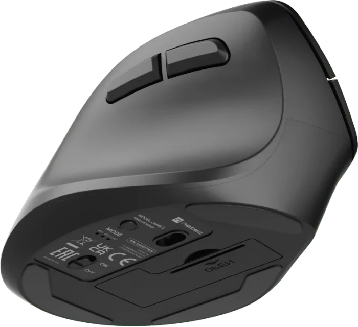 Natec Crake 2 Vertical Wireless Mouse schwarz, Linkshänder, USB/Bluetooth
