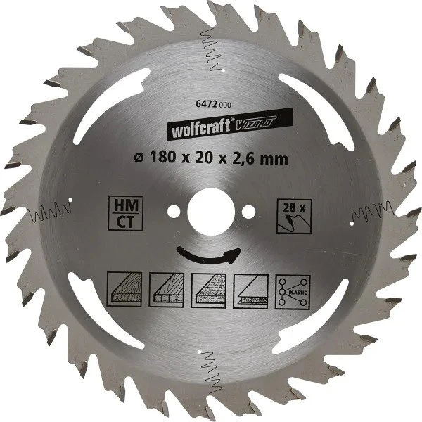 Wolfcraft Serie Silber Kreissägeblatt 28Z, 180x2.6x20mm, 1 Stück