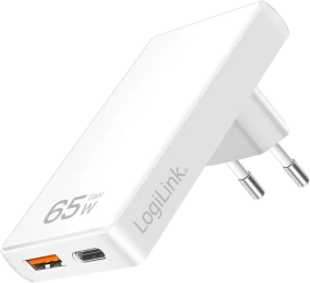 LogiLink Dual-USB-Steckdosenadapter 1x USB-C 1x USB-A 65W weiß