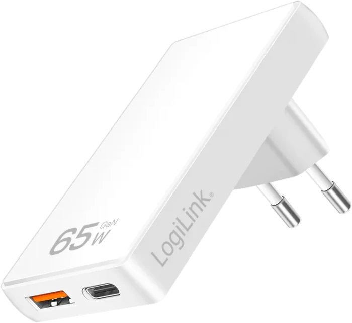 LogiLink Dual-USB-Steckdosenadapter 1x USB-C 1x USB-A 65W weiß