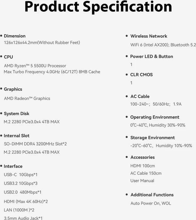 Beelink EQR5, Ryzen 5 5500U, 16GB RAM, 500GB SSD