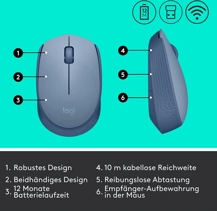 Logitech M171 Wireless Mouse blaugrau, USB