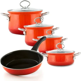 Riess Emaille Nouvelle Kochgeschirr-Set corall, 5-tlg.