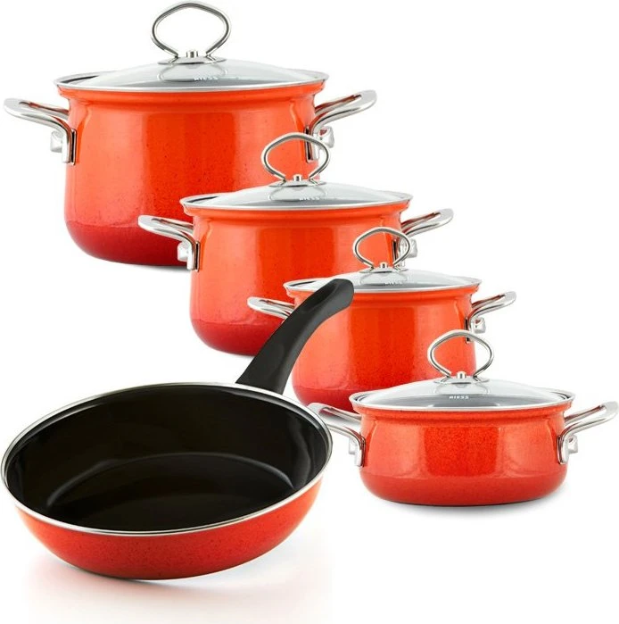 Riess Emaille Nouvelle Kochgeschirr-Set corall, 5-tlg.