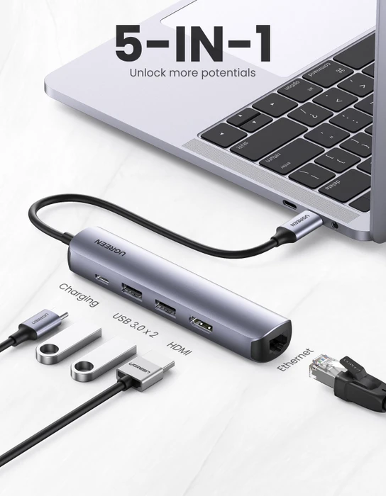 Ugreen CM418 Ultraflacher 5-in-1-USB-C-Hub, USB-C 3.0 [Stecker]