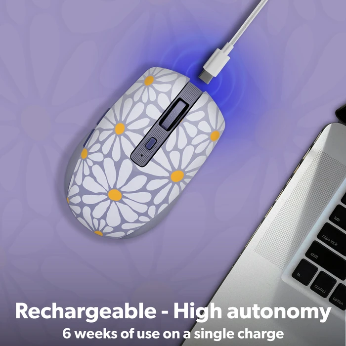 T'nB Rechargeable Bluetooth Wireless Mouse, Flower Exclusiv violett/weiß/gelb, USB/Bluetooth