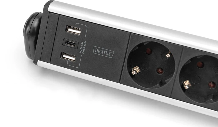 Digitus Office Tisch-Steckdosenleiste, 6-fach, 2x USB-A/1x USB-C, 1.5m