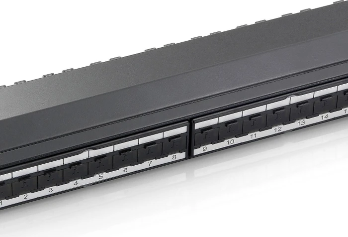 Equip Patchpanel Cat6a, Premium, geschirmt, 19", 24-Port, 1HE, 19", 1HE, schwarz