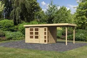 Karibu Kerko 4 Gartenhaus inkl. Anbau 2.4m natur