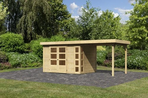 Karibu Kerko 4 Gartenhaus inkl. Anbau 2.4m natur