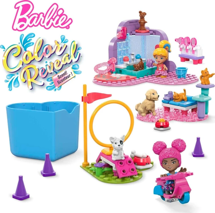 Mattel Mega Construx Barbie Color Reveal Train 'n Wash Pets