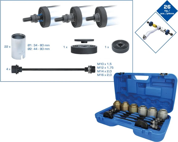 Brilliant Tools Zug- und Druckhülsen-Satz, mit 4 Spindeln, 26-tlg