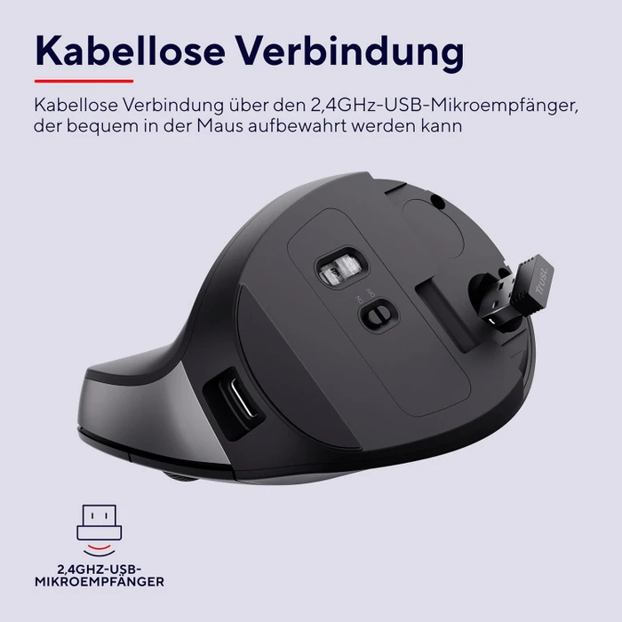Trust Yuno Ergonomic Wireless Mouse schwarz, USB