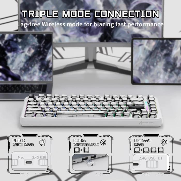 Attack Shark X82PRO HE Magnetic 75%, Comic, LEDs RGB, Outemu White Jade Magnetic, USB/Bluetooth, US