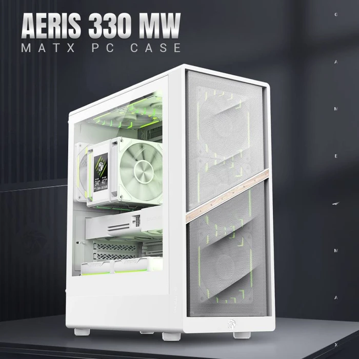 GameMax Aeris 330 MW, weiß/braun, Glasfenster