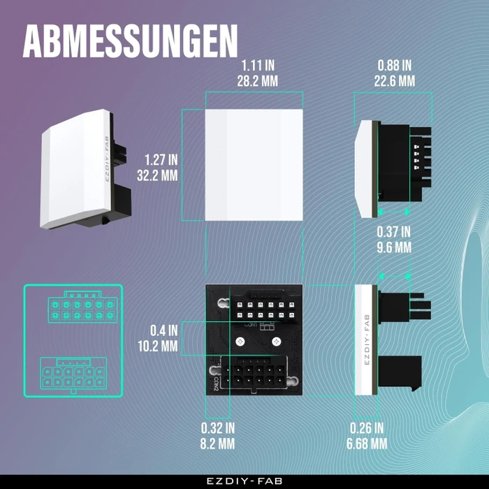 EZDIY-FAB 12VHPWR Winkeladapter 180°, Slim, Variante STD, Sense-Pins an der Oberseite, weiß