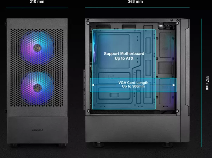 Gamdias Talos E3 Mesh, schwarz, Glasfenster
