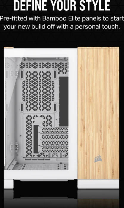 Corsair 2500X White/Bamboo, weiß/braun, Glasfenster