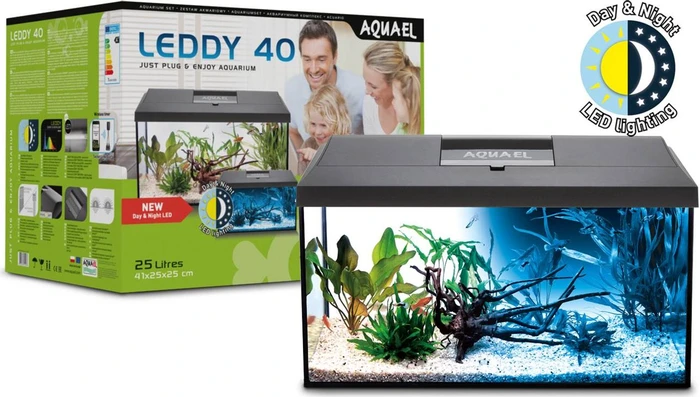 Aquael Leddy Day & Night 40, Aquarium-Set, schwarz, 25l