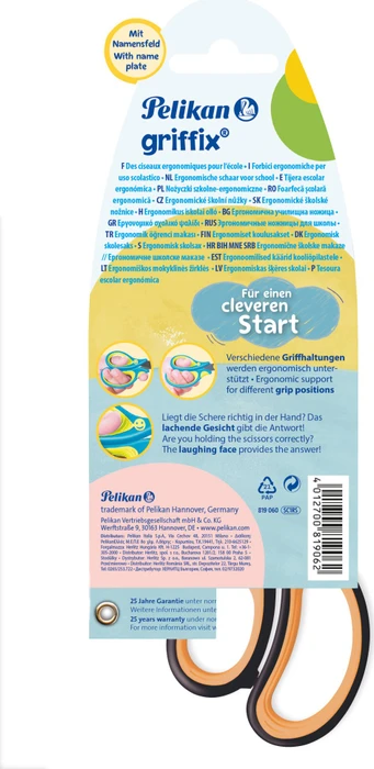 Pelikan griffix Schulschere Blisterverpackung, Universalschere, Rechtshänder, 150mm, Neon Black