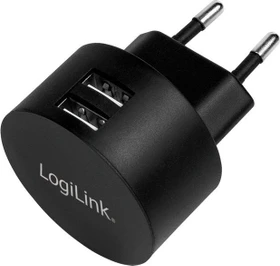 LogiLink USB Steckdosenadapter 2x USB-Port für Fast Charging 10.5W schwarz