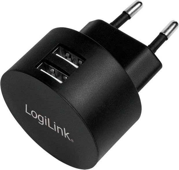 LogiLink USB Steckdosenadapter 2x USB-Port für Fast Charging 10.5W schwarz
