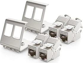 deleyCON Keystone Modul RJ-45 Buchse via Verlegekabel, Cat6a, STP, inkl. 2-Port Hutschienenadapter, 4er-Pack