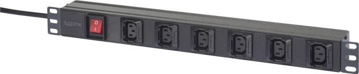 Sygonix 19" Aluminium Steckdosenleiste, 1HE, 6-fach, 230V, schwarz, 2m