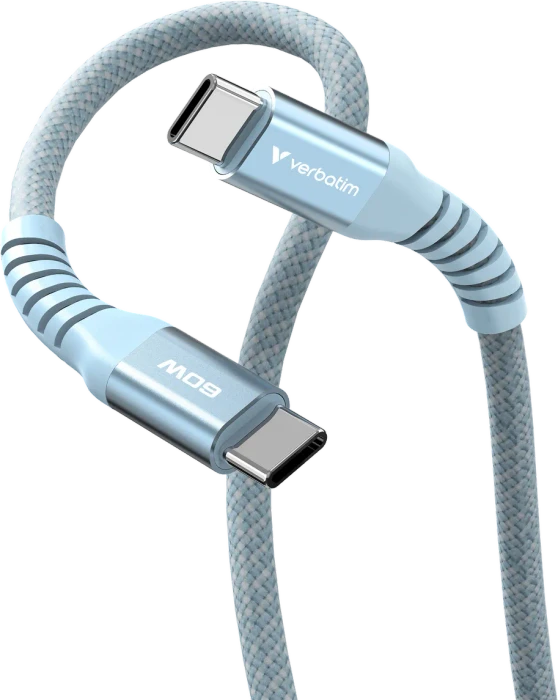 Verbatim Sync & Charge Magnetisches USB-C Kabel, USB 2.0, 480Mb/s, 60W PD 3.0/QC 3.0, USB-C Stecker auf USB-C Stecker, blau, 1.2m