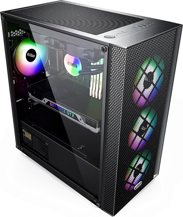 PCCooler Platinum MM200 Mesh, schwarz, inkl. Lüfter, Glasfenster