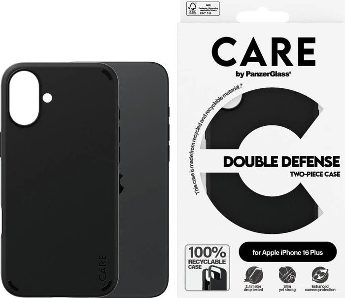 PanzerGlass Care Feature Case Double Defense für Apple iPhone 16 Plus schwarz