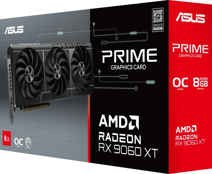 ASUS Prime Radeon RX 9060 XT OC, PRIME-RX9060XT-O8G, 8GB GDDR6, HDMI, 2x DP