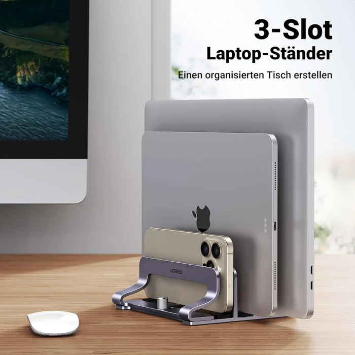 Ugreen Vertikaler Laptopständer, 3 Slot, grau, verstellbar