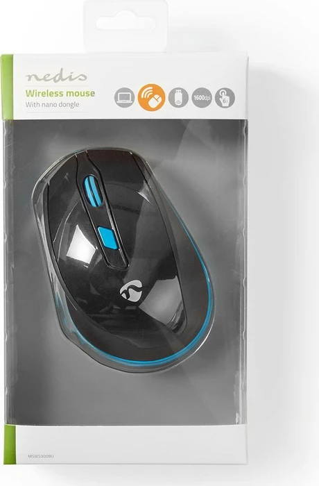 Nedis wireless Mouse with Nano Dongle, schwarz/blau, USB