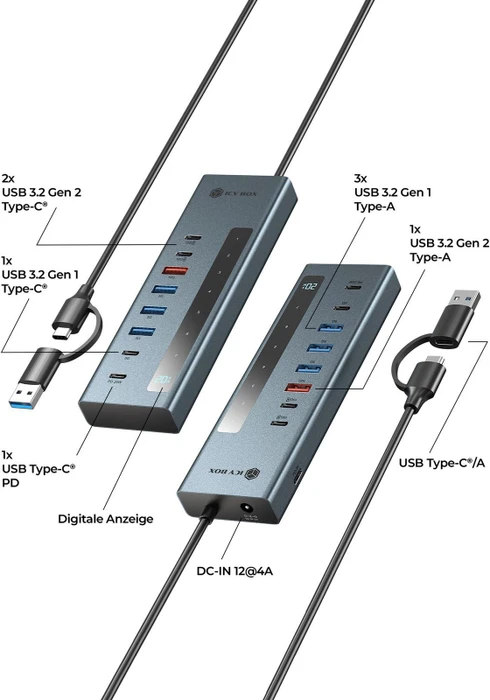 RaidSonic Icy Box IB-HUB1743-CPD 9-in-1 Hub, USB-A/USB-C 3.1 [Stecker]