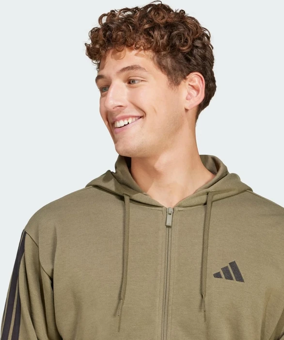 adidas Essentials 3-Streifen French Terry Hoodie olive strata/black (Herren)