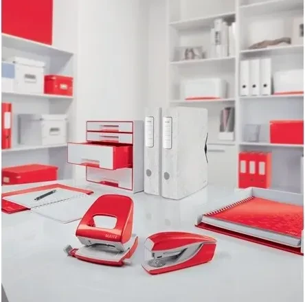 Leitz NeXXt WOW, Mini-Heftgerät und Locher 5561, rot, Set