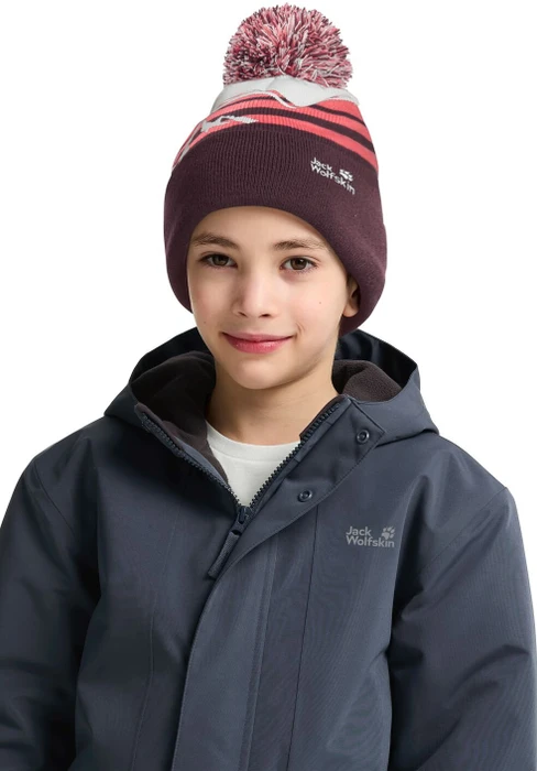 Jack Wolfskin Stripy Pompom Beanie amaranth (Junior)